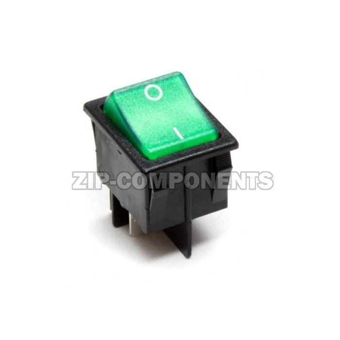 Кнопка биполярная зеленого цвета 20A, 4 контакта 250V