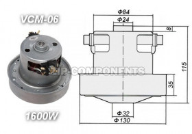 Двигатель пылесоса 1600W H107мм D135мм h23мм d32мм